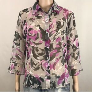 Nicola Purple Abstract Print Sheer Button Up Top
